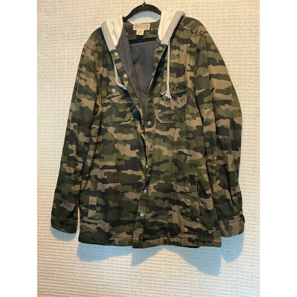 Duluth Trading Men's Fire Hose Camo Limber Jac Hooded Jacket LARGE TALL 89326